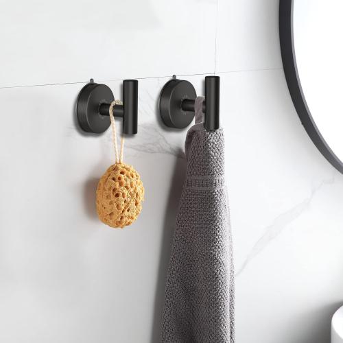 DGYB Large Suction Cup Hooks for Shower Set of 2 Black Towel Hooks for Bathrooms Stainless Steel Suction Hooks for Inside Shower 15 Lb Removable Wall Hook for Hanging Heavy Duty