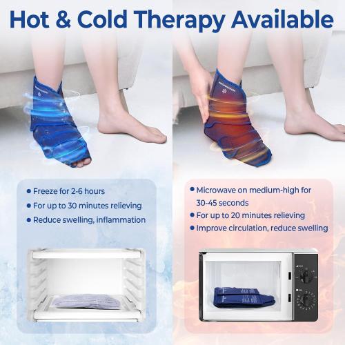 KingPavonini Ankle Foot Ice Pack Wrap for Sprained Ankle and Surgery Recovery, Reusable Gel Ice Packs for Feet Injuries, Plantar Fasciitis, Achilles Tendonitis, Hot/Cold Therapy (1 Wrap 8 Gel Packs)
