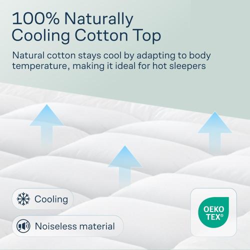 Cloud-Like Twin Mattress Topper - 100% Cotton Top Mattress Pad for Back Pain Relief - Breathable & Naturally Cooling for Hot Sleepers