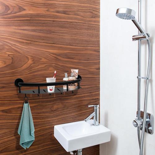 Black 18-inch Safety Grab Bar with Storage Shelf for Bathtub or Shower, Drainage Holes, Stainless Steel, Wall Mounted Grab Bars for Elderly Injured Balance Support