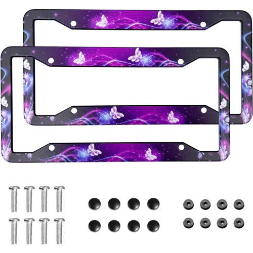 Butterfly License Plate Frame Cover Universal US Car Plate Holder Tag Accessories Decor for Women Man 2 Pack with Screw 12.3 x 6.3 Inch