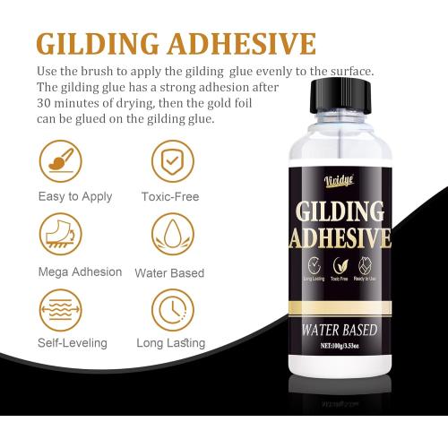 Gold Leaf Gilding Adhesive Set - 100ml Metal Leaf Glue & 100ml Protective Varnish, Gold Foil Sheets 100pcs, Fast Dry Gold Leaf Kit for Art, Crafts, Furniture and Painting, Non Toxic, Long-Lasting