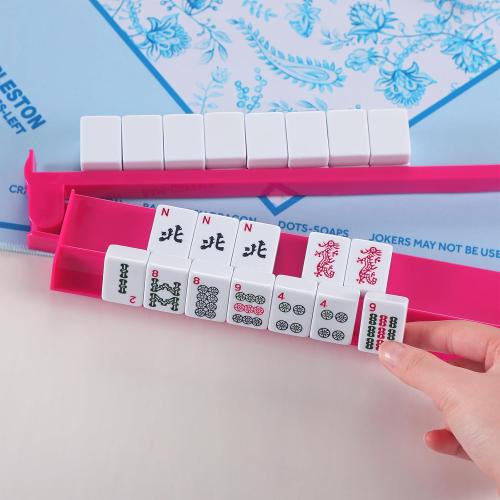 LaRandom 4 Pcs 18.7 Inch Hot Pink Acrylic Mahjong Tile Racks with Pushers for Game Night American Mahjong Racks Tile Set for Mah Jong Lovers and Beginners