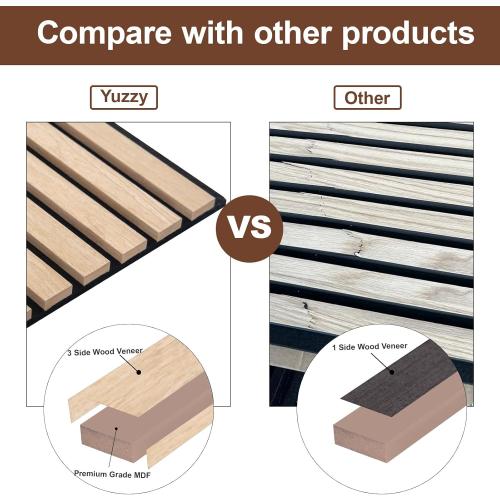 Yuzzy Wood Panels for Wall and Ceiling - 108 x 11 Inch Wood Slat Acoustic Panels 4 PCS - Modern Sound Absorbing Wall Panels for Interior Wall Decor for Home, Office, Studio - Rustic Oak