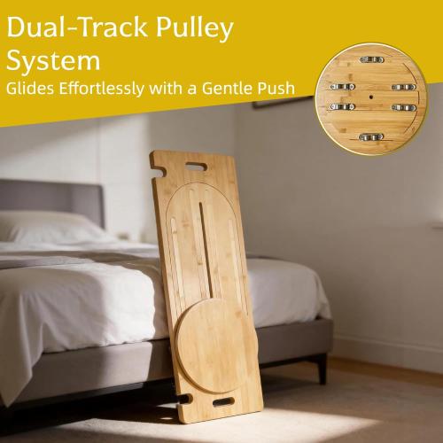 31.5 x 11 Slide Transfer Board with Track Pulley & Turntable - Heavy Duty Wooden Slide Board for Transferring Elderly & Disabled, Hold Up to 500LBS, Transfer to Wheelchair, Bed, Car