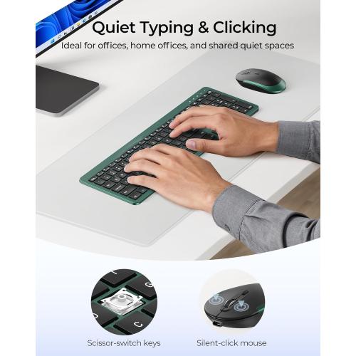 seenda Rechargeable Wireless Keyboard and Mouse Combo, Dark Green