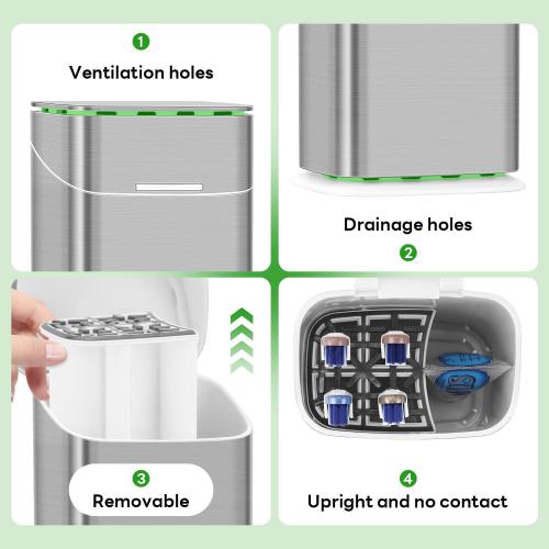 GFWARE Toothbrush Holders with Cover - 5 Slots Tooth Brush Holder for Bathroom, Detachable Bathroom Counter Organizer with Drainage Kids Toothbrush and Toothpaste Holde, Silver