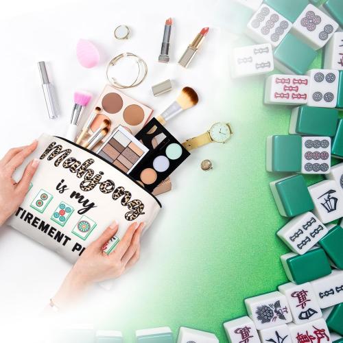 9 Pcs Mahjong Cosmetic Bag Gifts for Women Mahjong Makeup Bag Mah Jong Zippered Pouch for Lover Player Mothers Birthday Party Lucky Mah Jong Gift Coquette Accessories (Classic)