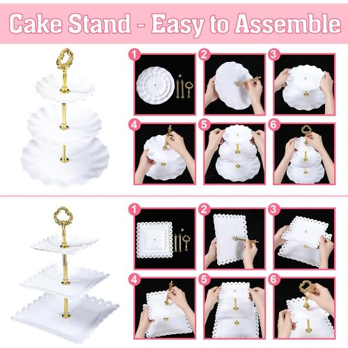 Dessert Table Display,10Pcs Cake Stand Set,4 Pcs 3 Tiered Cupcake Stands and 6 Pcs Dessert Trays Serving Trays for Party Baby Shower Wedding Tea Party