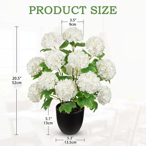 DILATATA Artificial Hydrangea Plant in Pot, 13 Heads Full Bloom Faux Hydrangea Flowers, Realistic White Potted Hydrangeas for Home Decor, Table Centerpiece, Office Desk,Indoor Hydrangea Flower Plants