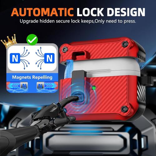Compatible with AirPods Pro 2nd/1st Case,Magnetic Automatic Lock with Cleaning Kit,Compatible with Magsafe,Carbon Fiber Texture Cover -Red