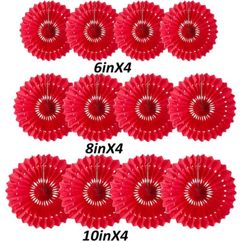 12pcs 6'' 8'' 10'' Paper Fans Decorations Hanging Paper Fans Set Red Party Paper Honeycomb Fans Decorations for Party Birthday Wedding Events Accessories