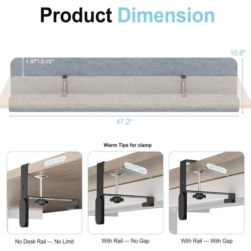 Felt Under Desk Cable Management Tray, 47.2 Cord Organizer with Clamp or Screw Mount, Laptop & Tablet Slot, Desk Cable Organizer for Home & Office