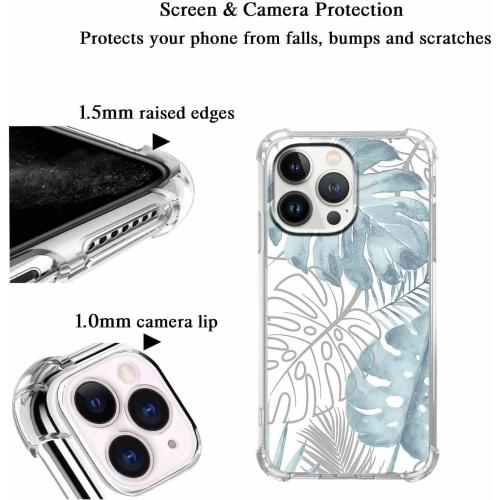 Case for iPhone 14 Pro Max with Green Leaves Design,Tropical Monstera Leaves Plants Pattern for Men Women,Clear Slim Soft TPU Bumper Case,6.7”(Leaf,14pm)