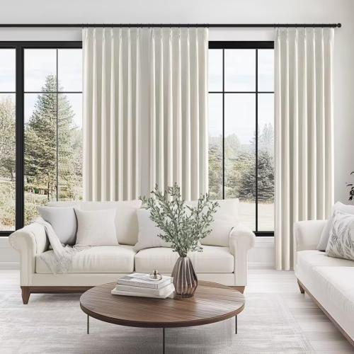 Topfinel Pinch Pleated Full Blackout Linen Curtains 84 Inch for Bedroom Living Room,Fall Natural Double Layer Linen Blended Room Darkening Pinch Pleat Drape with Hooks Rings 2 Panel 40 Wx84 L
