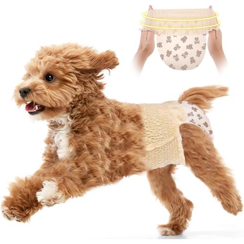 Ambreview Dog Diapers Female, Disposable Diapers for Female Dog with Stretchy Waist, Pull Up Puppy Wraps for Doggie in Heat Period Super Absorbent Leak-Proof Doggy Diaper for Dogs 30PCS (S)