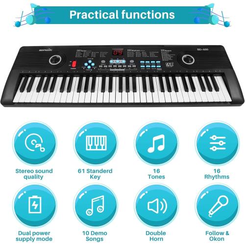 61 keys keyboard piano, Electronic Digital Piano with Built-In Speaker Microphone, Portable Keyboard Gift Teaching for Beginners, electric piano for kids