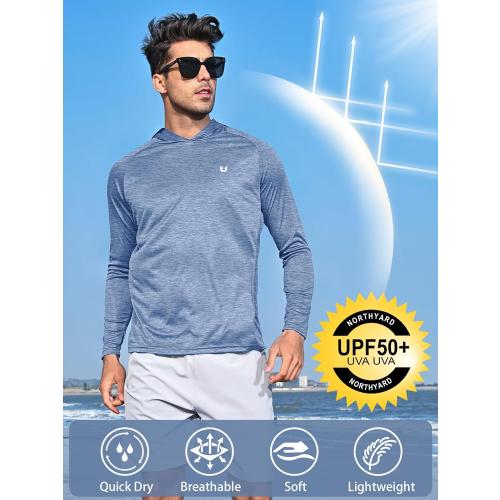 NORTHYARD Men's UPF 50  Hoodie Shirts Long Sleeve Sun Protection Fishing Swim Beach UV SPF Rash Guard Quick Dry Lightweight