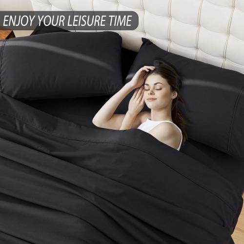 Size Queen Color Black Whitney Home Textile Queen Sheet Set, Soft Microfiber Hotel Bed Sheets Queen Size, Extra Deep Pocket, Luxury Breathable Bedding Sheet & Pillowcase Sets, 4 Piece Wrinkle Free Oeko-Tex, Black