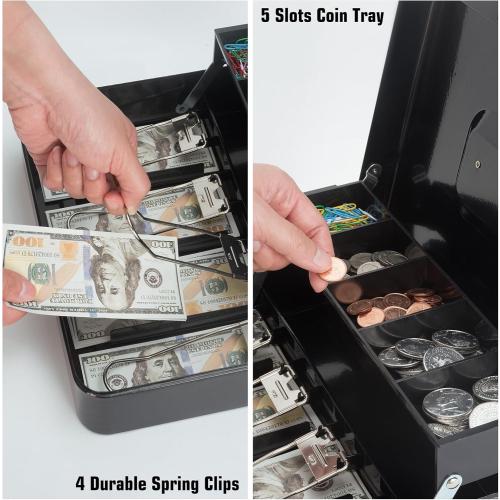 Cash Box with Money Tray and Combination Lock, Large Money Box for Cash Regiser, Safe Lock Box for Money Saving Metal 11.8x9.45x3.54 Black XL Large