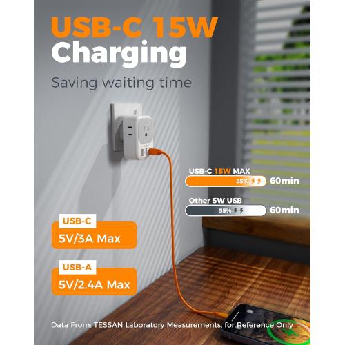 UK Adapters for Travel 2 Pack, TESSAN Type G US to UK Plug Adapter with 4 Outlets 3 USB Charger(1 USB C Port), Power Adaptor for USA to Ireland Scotland Dubai Hong Kong England British Kenya London