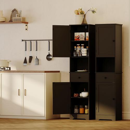 Size 14.96 W x 11.61 D x 63.38 H Color Black Tall Bathroom Cabinet, Storage Cabinet with 2 Doors & 2Drawer, with Ajustable Shelve, for Bathrooms, Kitchens,Entrances,Bedrooms（Black）