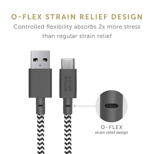 Native Union Belt Cable XL USB-C to USB-A - 10ft Ultra-Strong Charging Cable with Leather Strap Compatible with iPhone 17, Galaxy Z Fold 7, Flip 6, S25 Ultra, Pixel 10 Pro, iPad Pro (Zebra)