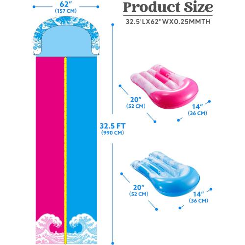 JOYIN 32.5FT Water Slide and 2 Inflatable Boards, Extra Long Heavy Duty Double Lawn Waterslide with Sprinkler for Kids Adults Backyard Summer Water Toy Outdoor Fun, Blue, Pink