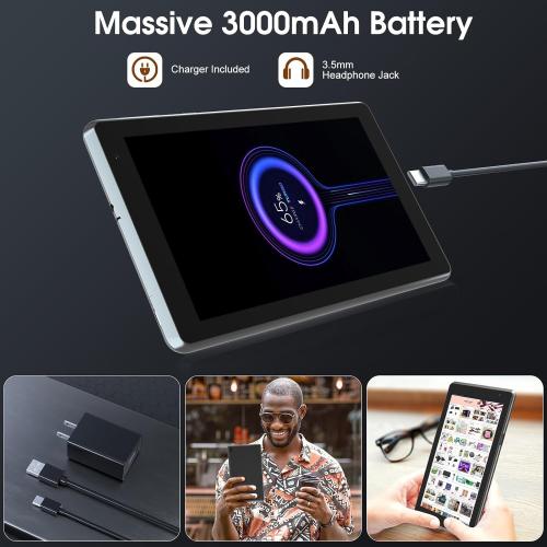 7 inch Tablet, Androi Tablet with, 2GB 32GB 1TB (Expand), Quad-Core, BT, Wi-Fi, Educational, Music