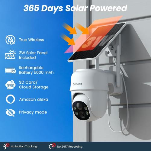 2K Cameras for Home Security-2.4G WiFi Outdoor Camera Wireless Solar/Battery Powered with solar panel, 360° Viewing, AI Human Detection, Color Night Vision, with SD Storage, Works with Alexa(2 Pack)