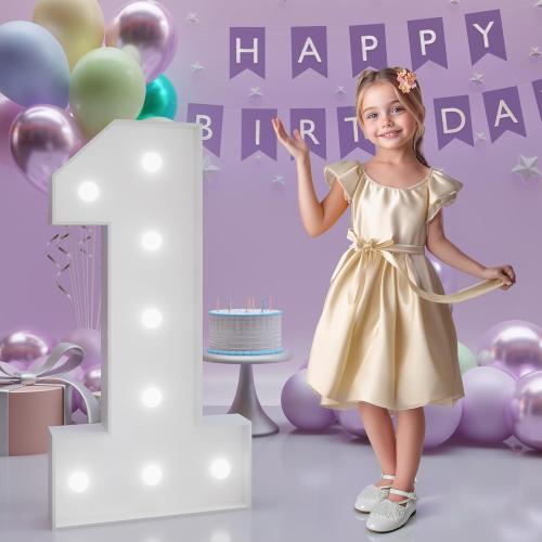 3FT Light Up Numbers 1, 1st Birthday Decorations for Girls Boys Kids Baby, Marquee Numbers 3 Feet Tall Light Up Sign for Birthday Party Anniversary Decorations