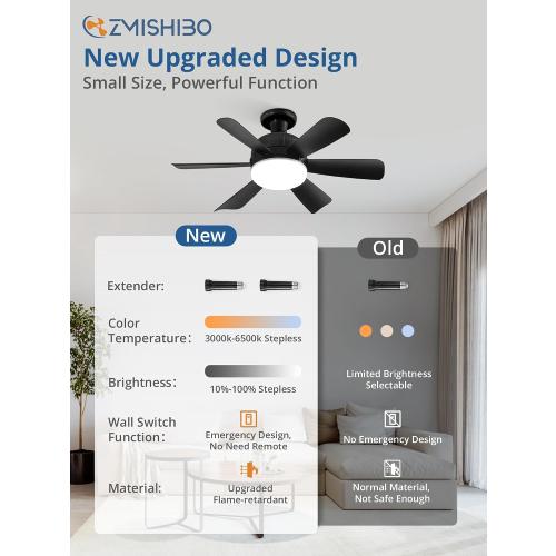 ZMISHIBO 2 Pack 17.9 Inch Socket Fan Light with Remote, Dimmable 3 Colors 6 Speed 1100 Lumens Light Bulb Fan Screw in Ceiling with Lights, Light Socket Ceiling Fan for Bedroom -Black