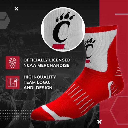 One Size COLOR BLAC AND WHITE  For Bare Feet NCAA Youth Surge Team Mascot Quarter Socks - All Weather Performance - Girls & Boys - Enhance your Footwear Collection (Cincinnati Bearcats - Red, One Size)