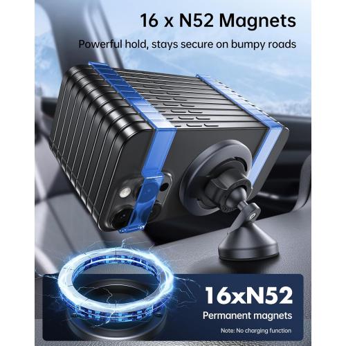 SYNCWIRE for MagSafe Car Mount - 360 Rotation Magnetic Phone Holder for Car Dashboard, Strong Magnets Car Phone Holder Mount Compatible iPhone 16 Pro Max 15 14 13 12,Samsung - MagSafe Car Accessories