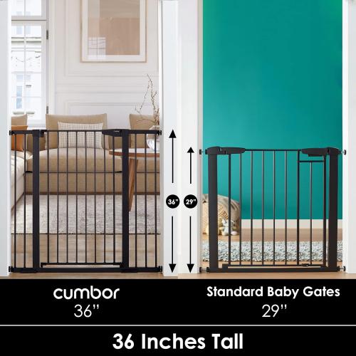 Cumbor 36 Extra Tall Baby Gate, 30-46 Dog Gate Indoor Black | Dual Lock Pet Gates with Wide 2-Way Door, Pressure Mounted Safety Gate for Babies & Pets, Fits Doorways, Stairs, and Entryway