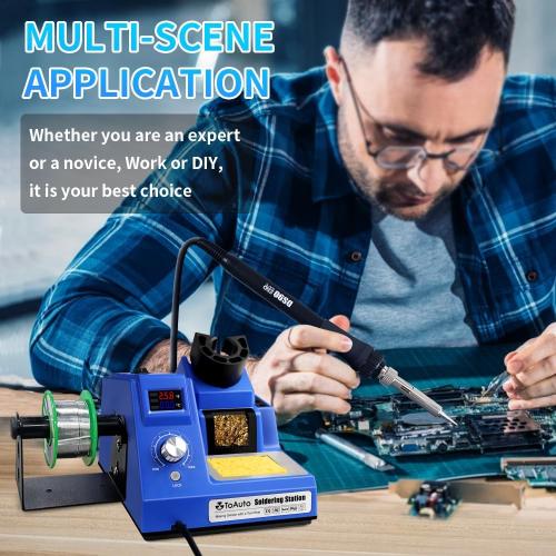 TOAUTO DS90 Soldering Station-°F & °C Dual Digital Display Soldering Iron Station Kit,90W Soldering Iron,302℉- 842℉ Temperature, Anti-Static & Grounding Wire, Auto Standby & Sleep,5 Solder Tips, Blue