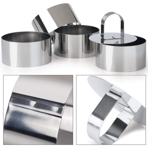 HULISEN 3” Round Cake Ring Mold, Stainless Steel Cooking Crumpet Rings | 4 Food Forms & 1 Pusher, Dishwasher Safe, Home Cooks and Bakers, Tuna Tartare, Pancakes, Salads and Mousse