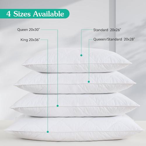 Three Geese White Goose Feather Cotton Pillows Standard Size- Soft 600 Thread Count 100% Cotton, Medium Firm,Soft Support Surround Fill Cotton (Standard Size:Pack of 2)
