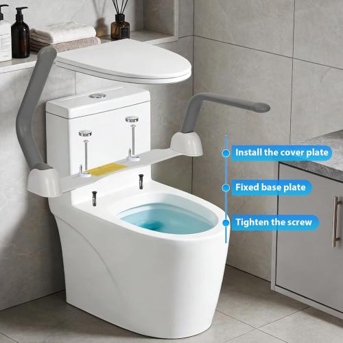 Toilet Safety Rails for Seniors, Adjustable Armrest, Space Saving, Stylish and Durable, Anti Slip and Anti Fall, Suitable for Elderly, Disabled, Pregnant Women with Armrest Toilet Safety Rail
