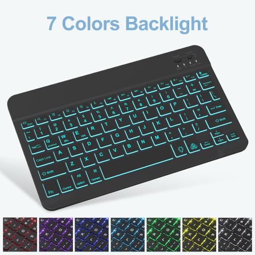 BORIYUAN iPad 9th 2021/8th/7th Generation Keyboard Case, Detachable Bluetooth Keyboard with 7 Colors Backlit, Slim Folio Cover with Pencil Holder for iPad 10.2/iPad Air 3rd Gen/iPad Pro 10.5 Blue