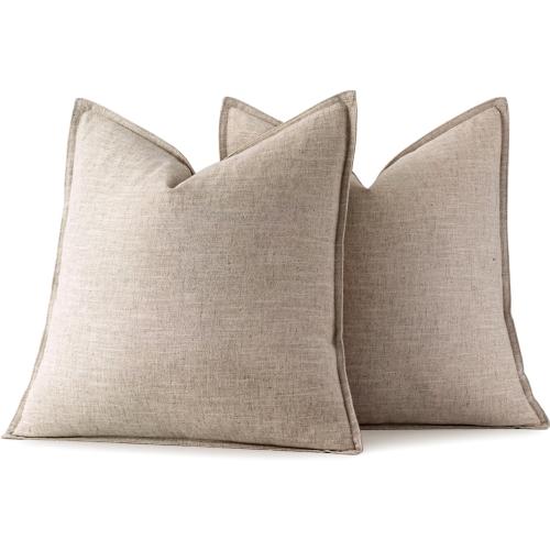 MIULEE Decorative Linen Pillow Covers 20x20 Inch Natural Linen Boho Farmhouse Neutral Couch Throw Pillows for Bed Pack of 2 Accent Modern Pillowcase Sofa Livingroom Home Decor