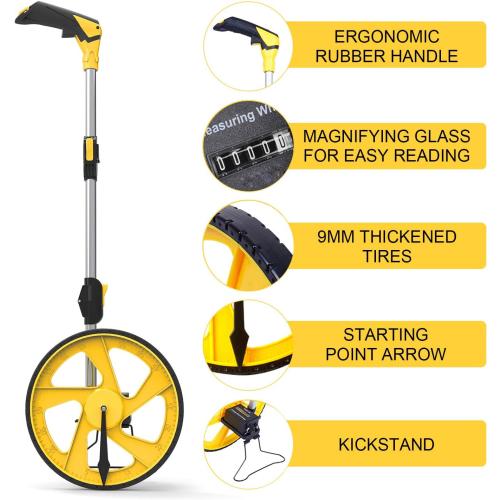 Zozen Measuring Wheel in Feet and Inches, Mechanical/Double Collapsible/One Key to Reset/Kickstand to Keep Stand/Starting Point Arrow and Cloth Carrying Bag, 0-9,999 Ft Measure Wheel.