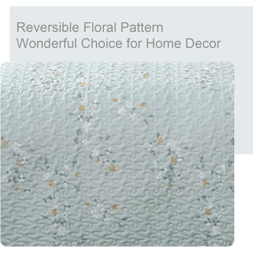 Exclusivo Mezcla Reversible Boho Quilts Queen Size, Aqua Bedspreads Lightweight Coverlet All Season Flowers Quilt Bedding Set with Printed Floral Pattern (1 Quilt, 2 Pillow Shams)