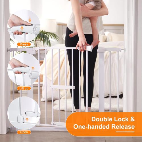 FURTIME 29-41 Baby Gate with Cat Door Adjustable, Auto Close Dog Gate for Stairs,Doorways and House, Metal Pet Door Pressure Mounted,Easy Install, Effortless Walk Thru, White