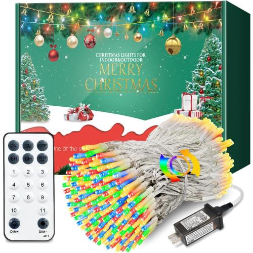 100FT Christmas Lights, 300 LED Connectable Waterproof Christmas Tree String Lights with 11 Modes, Timer, Remote, Plug in Fairy Lights with Clear Wire (Color Changing Warm White)