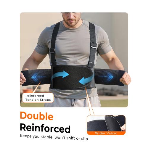 Medical-Grade Work Back Brace with Adjustable Shoulder Straps [Stronger Support & Breathable Mesh] Lower Back Support Belt for Men Women - Pain Relief for Lifting, Warehouse, Construction & Moving