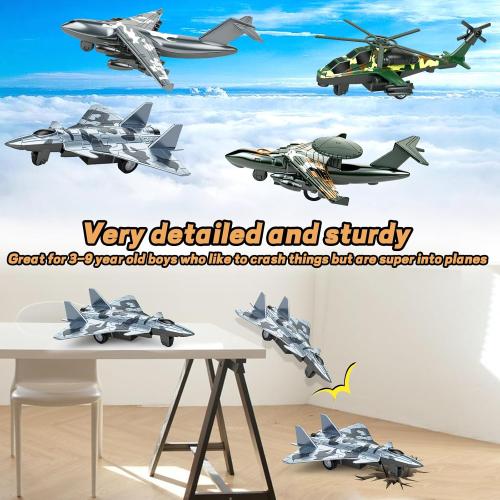 4 Pack Diecast Airplane Toys, Alloy Army Aircraft Plane Model Toys Camouflage Military Fighter Jet Helicopter Toy Pull Back Kids Play Vehicles for 3 4 5 6 7-9 Years Old Boys Girls Gift