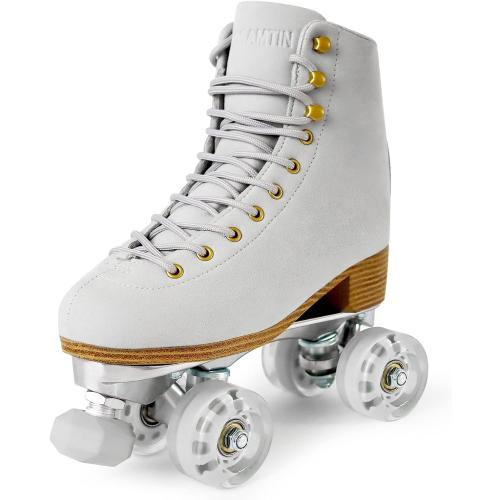 Size 9 Color Grey Roller Skates for Women or Men with Height Adjustable Rubber Stoppers Retro Suede Quad Roller Skates for Outdoor and Indoor