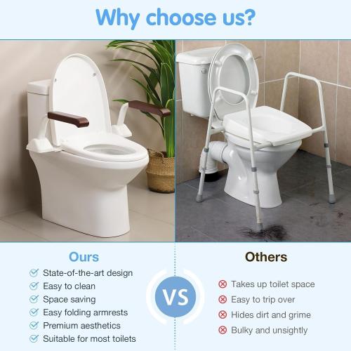 FSA/HSA Eligible Toilet Safety Rails for Seniors, Heavy Duty Foldable Toilet Support for Seniors, Elderly Toilet Seat Rails with Arms, Toilet Bars for Elderly and Disabled Up to 520LBS (Brown Color)