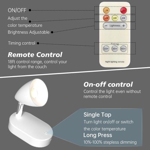 Color White Rechargeable LED Spotlight Indoor,Wireless Picture Spot Lights for Wall Paintings Battery Operated,Accent Artwork Lighting with Remote,Dimmable,Color Temperature Adjustable,White